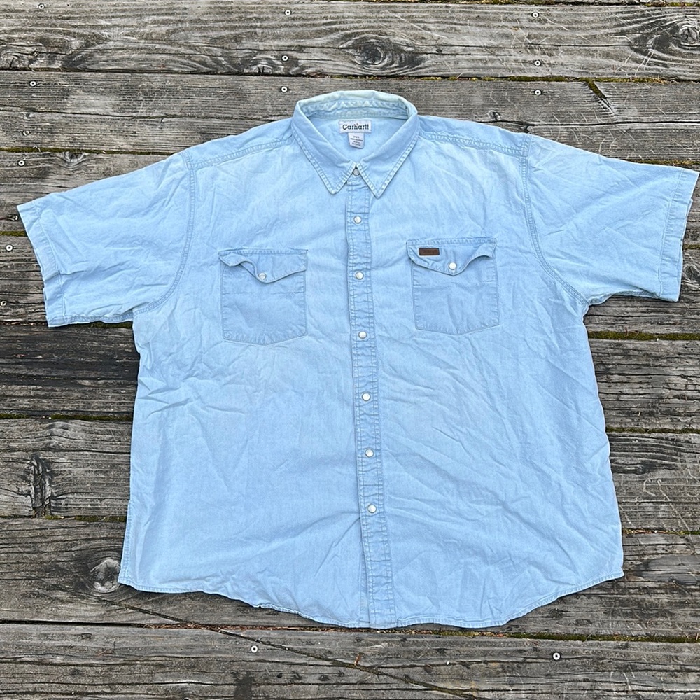 Carhartt Rodeo style snap button short sleeve 100% cotton med weight Blue 2XL